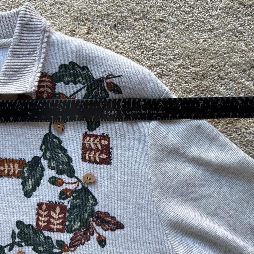 Vintage Teddi Cottagecore Sweater Nature Print Collared 90s Shoulder Pads L - Picture 10 of 12